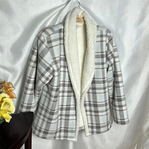 NWT ,sherpa lined  plaid jacket,open front  Large P ,Nwt PTP 22”